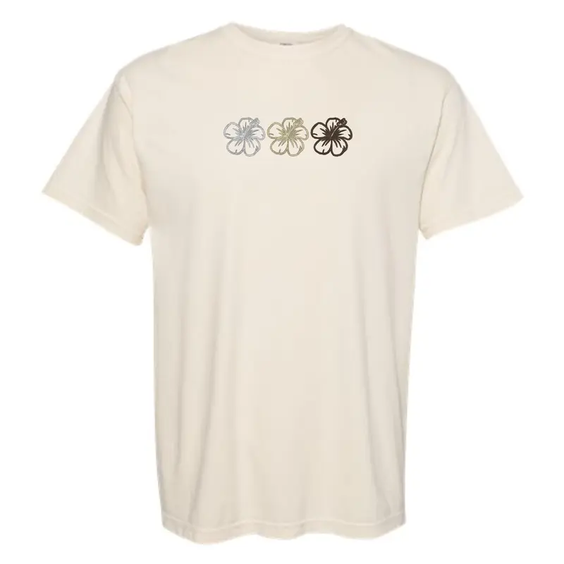 Summer Tshirt, Short Sleeve Tshirt, Comfortable Embroidered Tshirt, Hibiscus Flowers Cute Fit