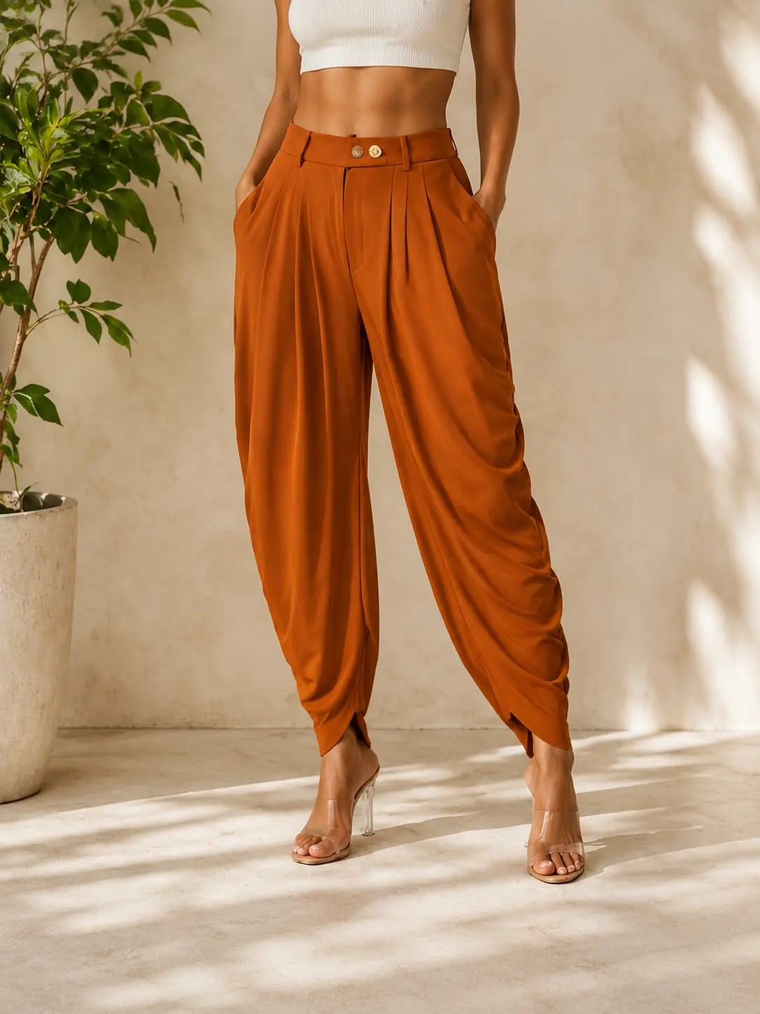 Women's High Waist Draped Harem Pants Pleated Loose Fit Tapered Leg Trousers Comfortable Casual Chic Pants for Work Office Travel and Everyday Wear Womenswear