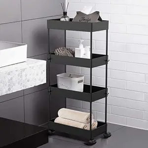 4-Tier Under Sink Organizer with Sliding Drawers, Sturdy ABS Plastic and Steel Tubes, 8.3in Wide, 13.5in High, Black