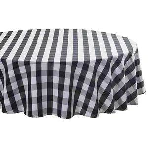 Tektrum Waterproof Round Checker Checkered Tablecloth Table Cover -Spill Proof/Stain Resistant/Wrinkle Free-for Camping Picnic, Dinner, Restaurant (Black and White)