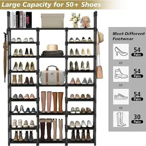 shoe rack organizer(3 Columns, 9 Tiers) Simple Shoe Rack, Entryway Shoe Storage Rack, Practical Shoe Organizer for Rental Houses & Indoor Use. (Including gloves, 2 hooks, 9 PP gaskets; 3 sets per outer carton) est ante de cocina