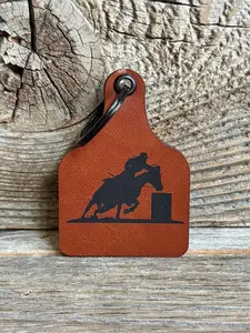 Barrel Racing Cow Tag Keychain: Rodeo Western Cowgirl Gift