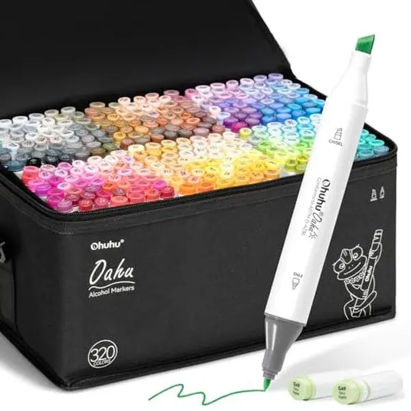 Ohuhu Alcohol Markers:  Chisel & Fine - 320 Colors - Double Tipped Art Markers for Artists Adults Coloring Drawing Sketching Illustration - Refillable - AP Certificated - Oahu Series of Ohuhu - Valentine's Day Gift