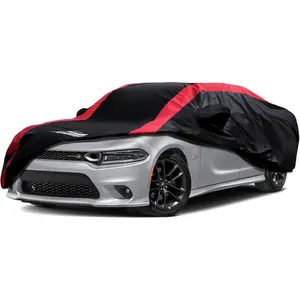 Dodge Charger Car Cover Waterproof All Weather with Red Strip Design, Custom Fit for Dodge Charger 2006-2023, Charger Accessory with Door Zipper & Windproof Straps