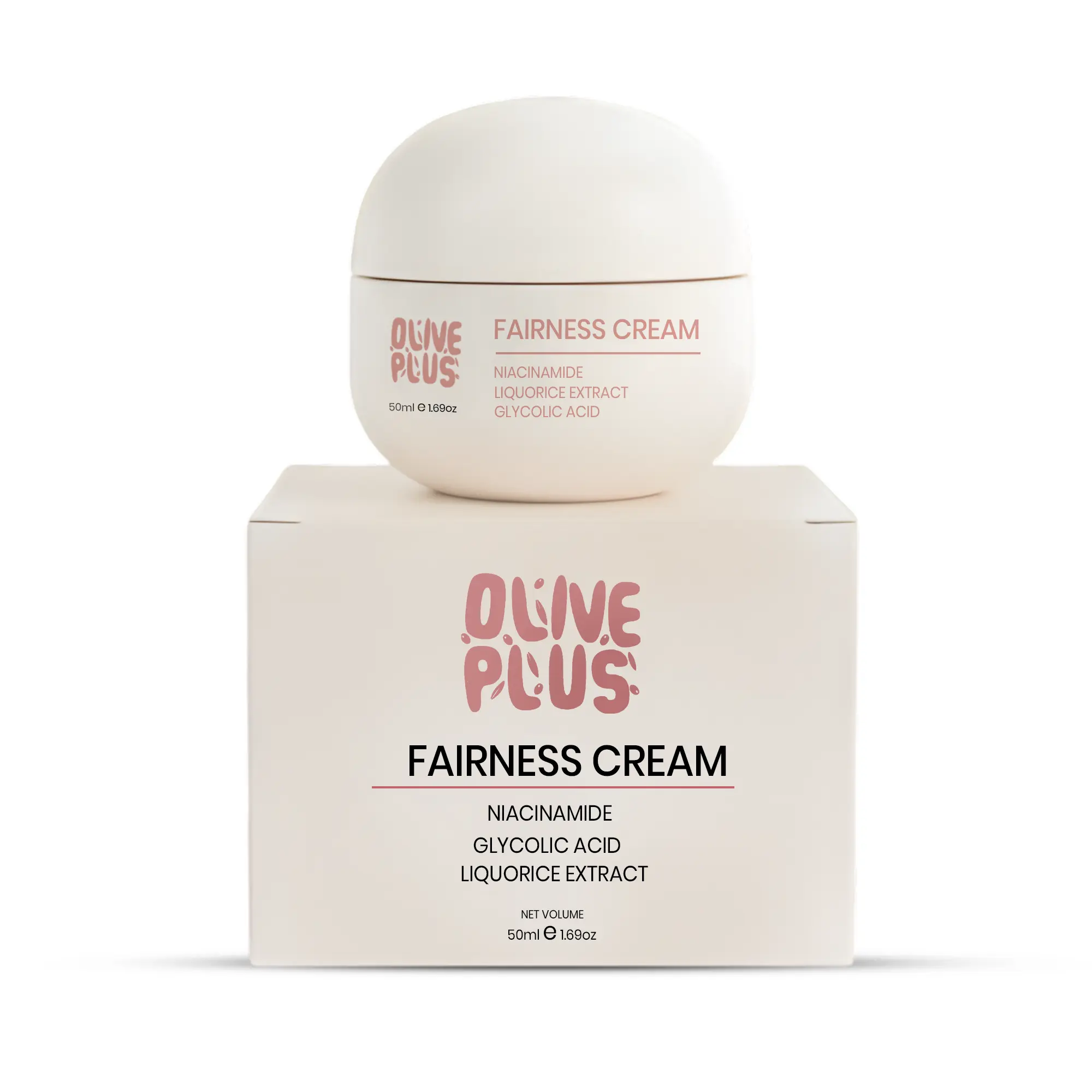OLIVE PLUS Fairness Cream – Niacinamide, Glycolic Acid & Liquorice Extract | Oil-Free Night Cream for Soft, Even-Looking Skin | COSMOS Organic | 50ml