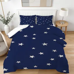 Blue Themed Cute Print Comforter Set, 1 Comforter with 1/2 Pillowcases, Multi-Pattern Bedding (Stars, Hearts, Bows) for Bedroom, Dorm & Guest Room, Decor for Adults