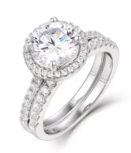 Janefashions 2CT Round CZ Engagement Ring Wedding Band Set 925 Sterling Silver 2.5-15 S6863