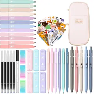 Four Candies 39 PCS Aesthetic School Supplies Set with 12 Pastel Highlighters, 5 Black Gel Pens, 6 Mechanical Pencils 0.5&0.7mm,No Bleed Smooth Writing,Student Stationery Kit,College Essentials,Back to School Must-Haves,Birthday Gift,Cute Pink SummerVibes