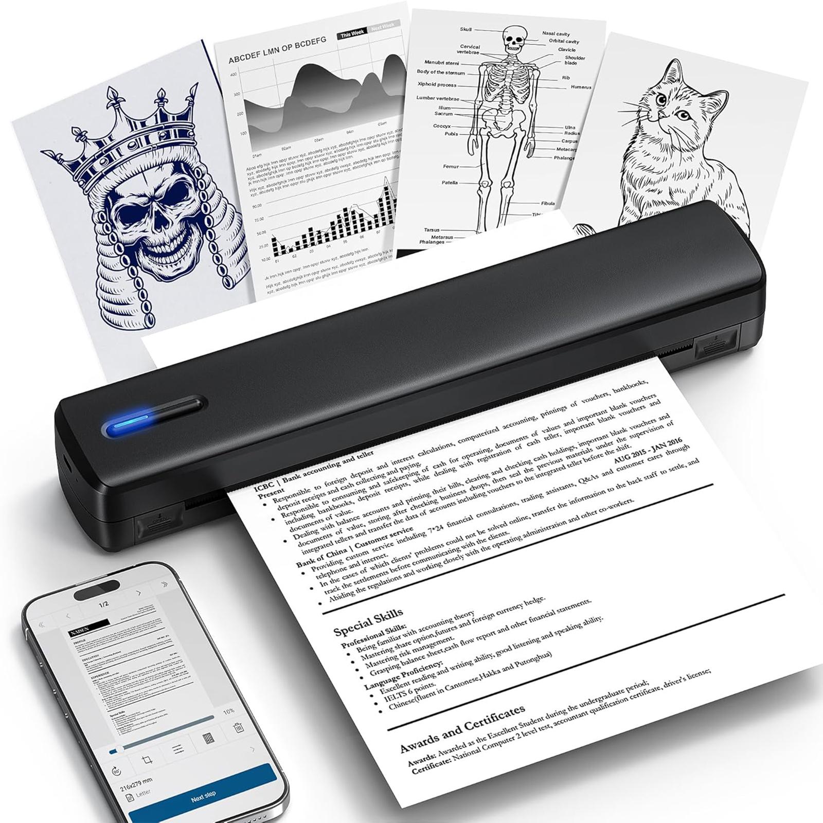 Tattoo Template Printer Thermal Printer DIY Tattoo, Wireless Mini Tattoo Transfer Printer, Compatible With Smartphones And IOS, Comes With 5 A4 Tattoo Papers, 5 Printing Papers, Perfect Holiday Gift