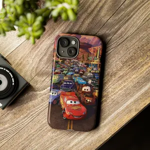 Lightning McQueen Cars phone case, Radiator Springs phone case - Tough Phone Cases, iPhone 15 14 13 12 11 Pro Max Plus Mini