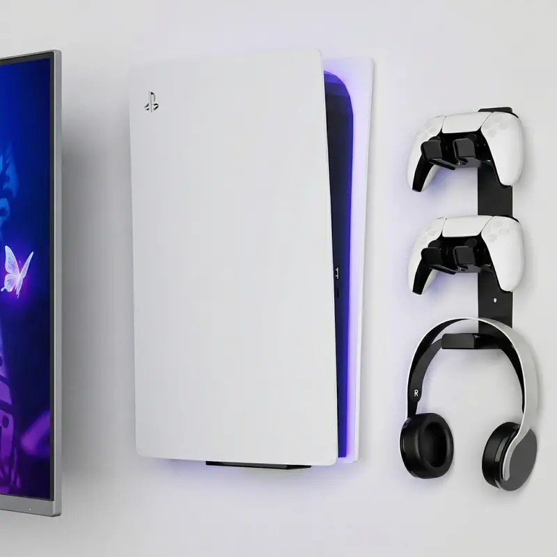 Wall Mount Stand for PS5 All Models, Console Accessory, Durable Console Accessory, Playstation Accessories, Game Peripherals, Space-Saving Storage Rack with Heat Dissipation Anti-Scratch Design, Easy Installation
