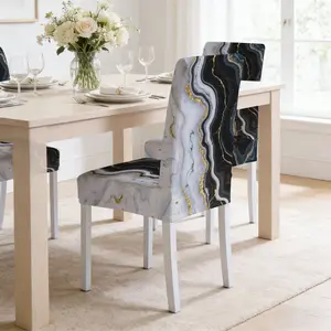 4/6 Piece Milk Silk Chair Covers for Dining Chairs, Abstract Marble Texture, Elastic Dust-Proof, High Back Living Room Restaurant Hotel Decor
