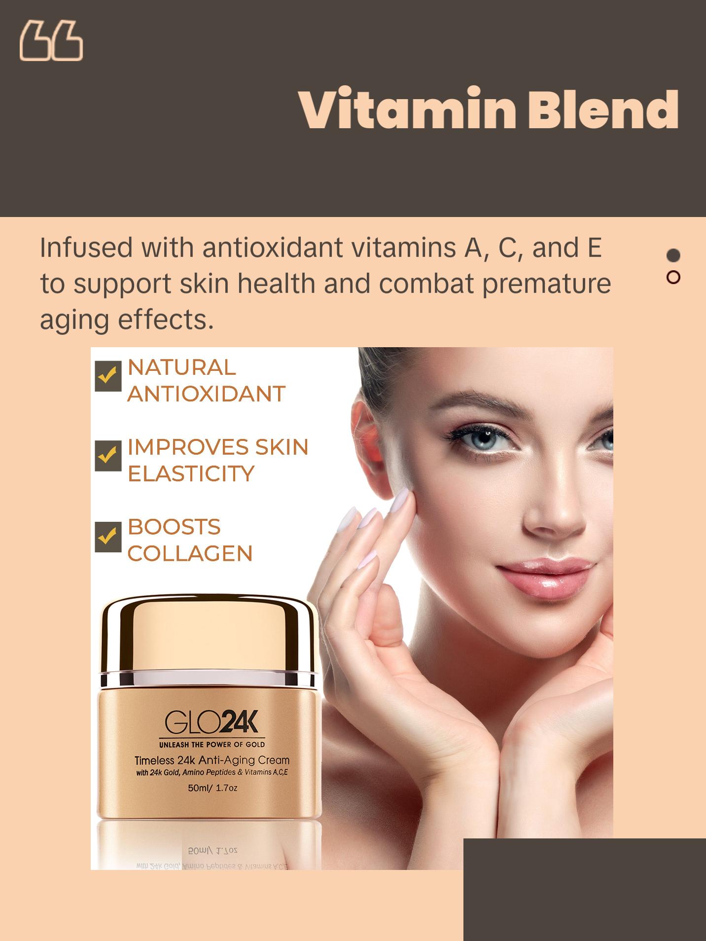 GLO24K Timeless 24K Anti-Aging Cream - Moisturizing Cream with 24K Gold, Alpha-Peptidins & Vitamins for Radiant Skin and Skin Repair