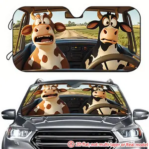 1pc cartoon cow driving car sun visor 2D high-definition printing, car sun visor effectively blocks sunlight, suitable for front windshield decoration of trucks, RVs, SUVs