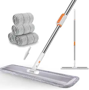 32-Inch Microfiber Flat Mop for Floor Cleaning - Commercial Wide Mop with 360 Rotation, Stainless Steel Handle & 4  Washable Pads - for Hardwood, Laminate, Tile, Dust and Wet Mopping