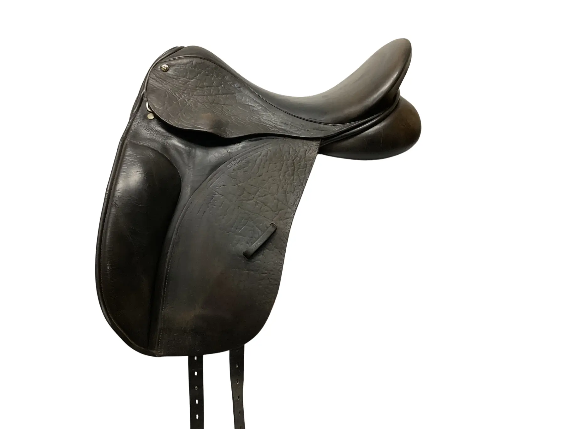 County Saddlery Connection Leather Dressage Saddle - 17.5" Deep Seat, Narrow Tree Fit, Flocked Panel, Moderately Angled Back, Top Front Wither Gussets Horse Riding Dressage Tack