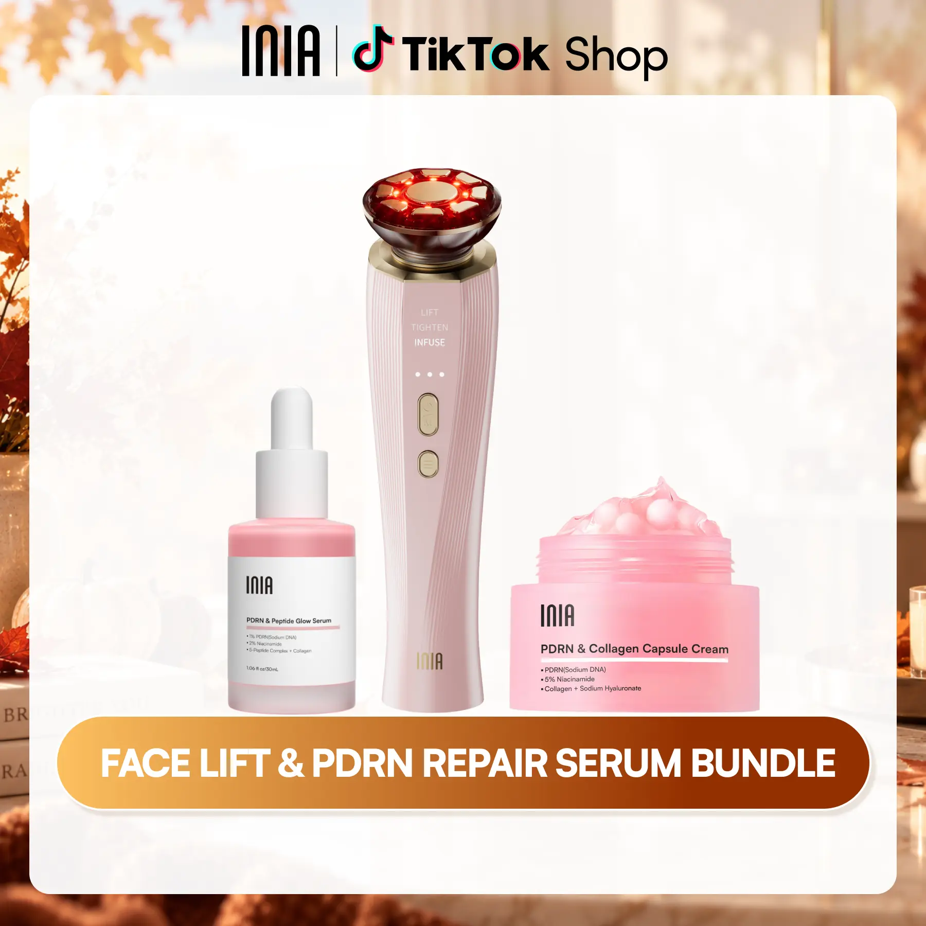 INIA FLARE & PDRN + Peptide Repair Bundle – Beauty Device with Serum & Cream Duo for Lifting, Firming & Deep Repair, Boosts Absorption & Hydration, Safe for Sensitive Skin,Mother's Day Special Gift,back to school,back to school haul