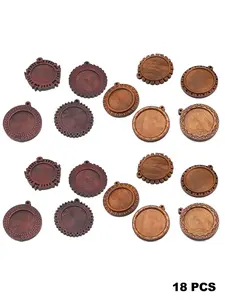 18 Piece Round Bezel Pendant Tray Set, Wooden Glass Convex Stone Base, Transparent Dome Top, DIY Handmade Jewelry Making Supplies