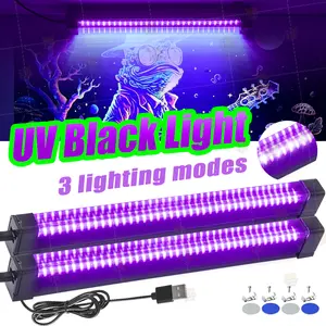DC 5V USB Plug, 2 Packs 32cm/12.6inch  Magnetic LED Black Lights, 40 LED , 385-400nm, 4 Mounting Methods, 3 Lighting Modes, for Glow Party, Fluorescent Poster, Room, Body Paint, Halloween Decorations.
