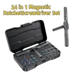 24 in 1 Magnetic Ratchet Screwdriver Set – Multi Bit Precision Repair Tool Kit with Detachable Handle, S2 Steel Bits, Portable Storage Case for Furniture, Computer, Bicycle, Electronics