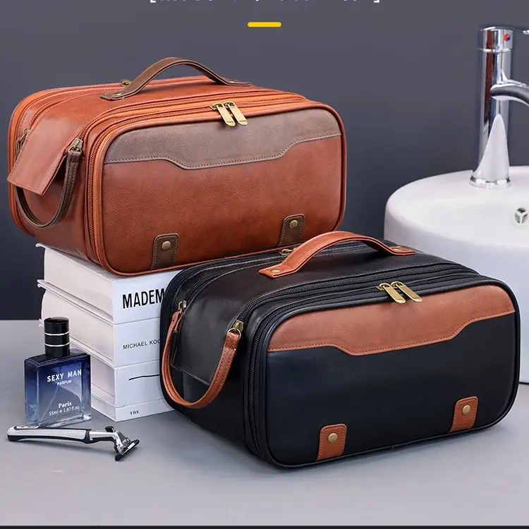A Large Capacity Men'S Toiletry Bag Made of pu Leather, Perfect for Storing Cosmetics, Travel, Fitness, And Swimming Essentials; an Ideal Gift for Family And Friends