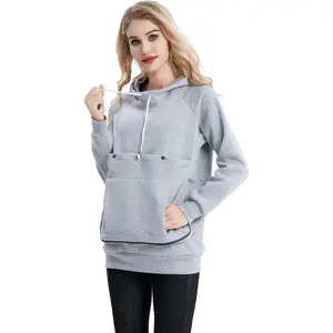 Unisex Fleece Pouch Hoodie Small Animal Carrier for Pet Cat Dog Kitten Puppy Light Grey