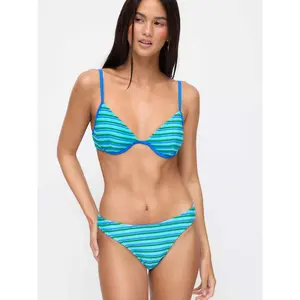 Cider Striped V-neck Contrasting Binding Underwire Bikini Set