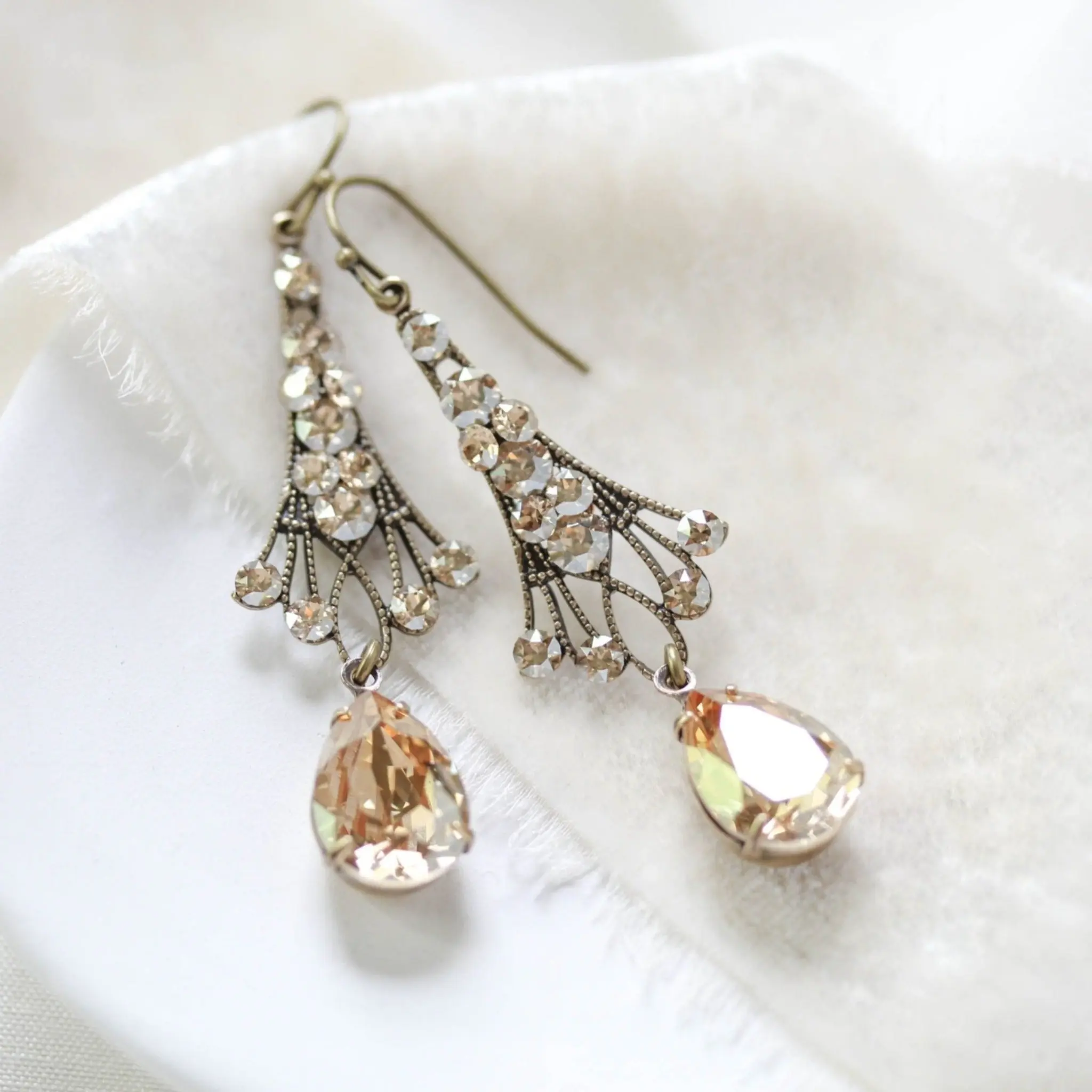 Antique gold Chandelier Bridal earrings with Premium European Golden crystals