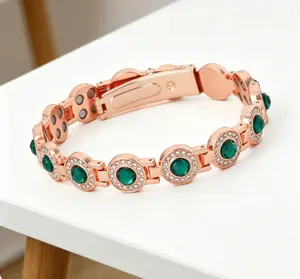 Updated 3800 Gauss Magnets Jecanori Magnetic Copper Bracelet Women 4X Strength - Adjustable Secure Clasp Multi-Facet Premium Crystal Inlays