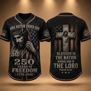 Patriotic Faith Baseball Jersey, Jesus Cross Vintage US Flag Print, 1776-2026 Freedom Themed Casual Holiday Gift # TikTokMadeMeBuyIt # USA250 # AmericanPride # Independence Day # Baseball Jersey
