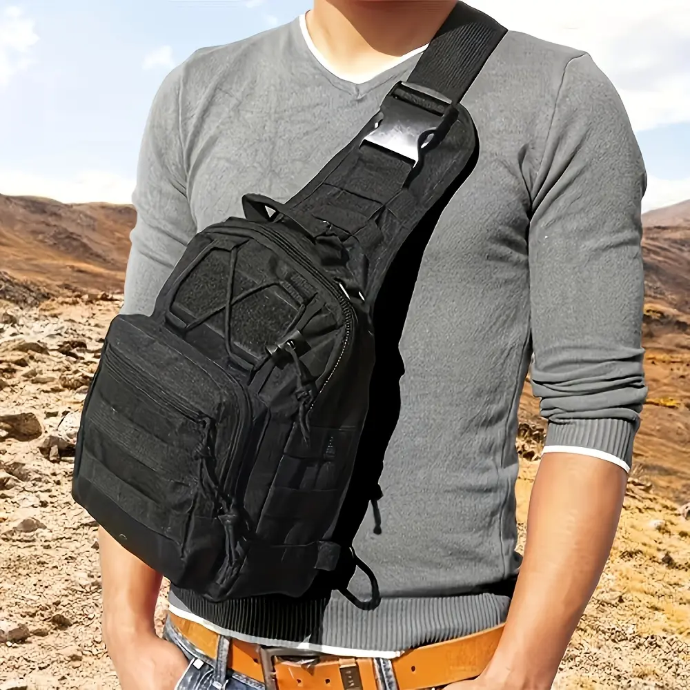 Men's Outdoor Tactical Sling Bag, Solid Color, Zipper, Durable, Oxford Crossbody - Adjustable Shoulder Strap, Outdoor Sports Casual Shoulder Bag, Multi-functional Chest Bag, Hiking, Traveling Daily Carrying