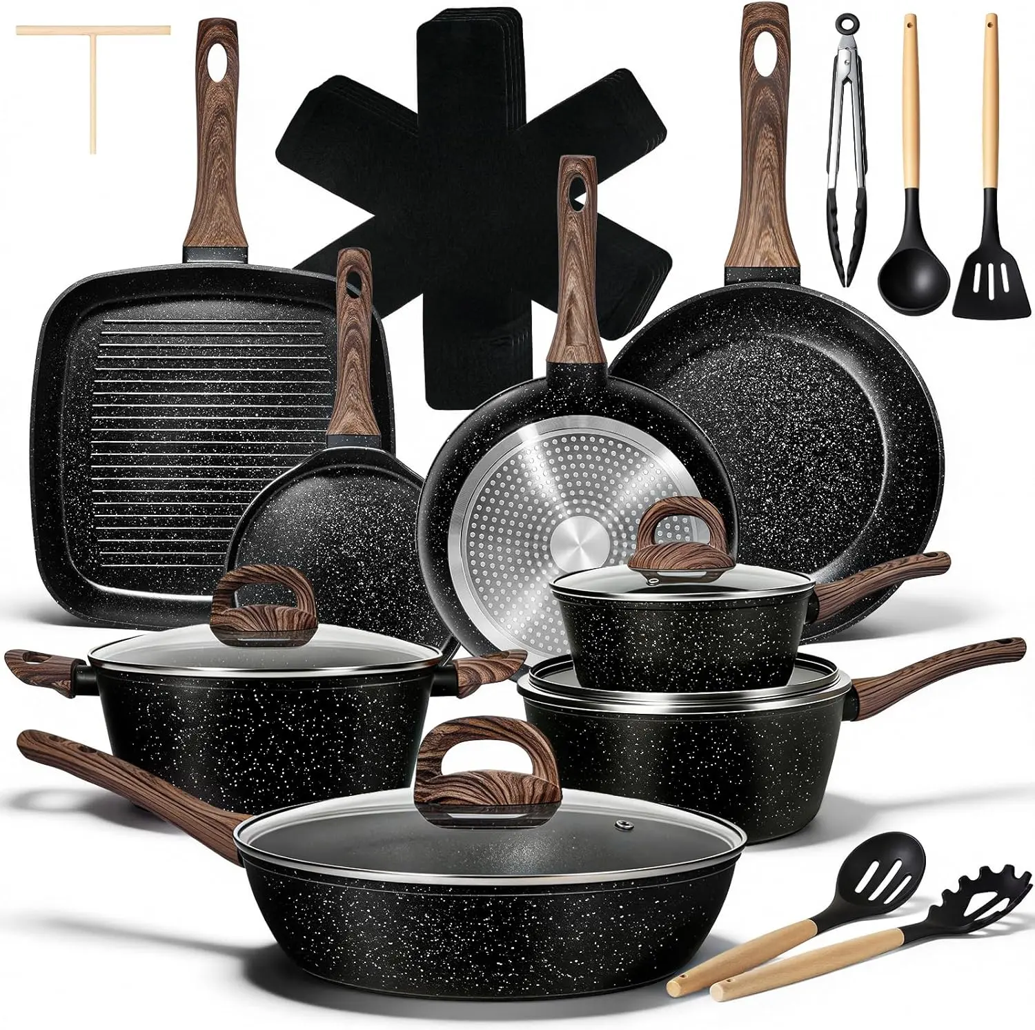 25 Pcs Pots and Pans Set, Nonstick Ceramic Cookware Sets, Healthy Non-Toxic, Large Capacity, Induction Compatible, Cooking Set with Frying Pans & Saucepans, PFAS/PTFE/PFOA Free