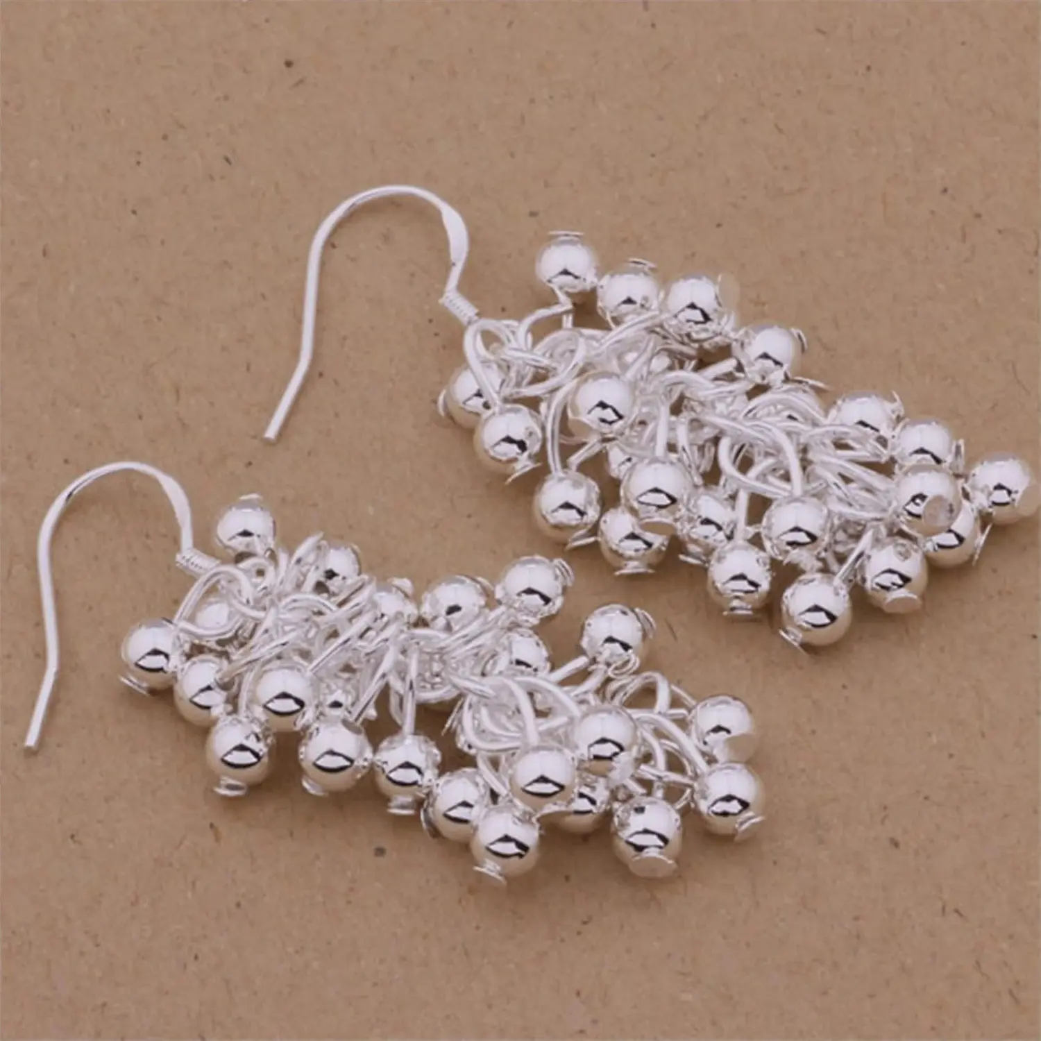 Bead Cluster Earrings in 925 Sterling Silver, Elegant Dangle Bohemian Hip-Hop Jewelry for Party Wear Gifts for Women
