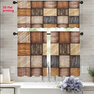 SoftHaven Home Made in USA 3-Piece 2D Flat Kitchen Curtain Valance Set, retro wood grain block pattern polyester tier and valance curtains. Light filtering and privacy protection design, perfect farmhouse style window decor for kitchen home decoration.