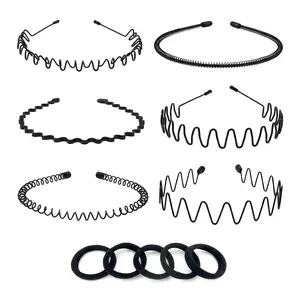 Women's 6-Piece Elastic Headband Set — Metal Wavy-Edged Sports Headbands (Bonus Hair Ties Included), Textured Twist Design, Athletic-Style Hair Accessories, Ideal Gift, Wavy Hair Hoops