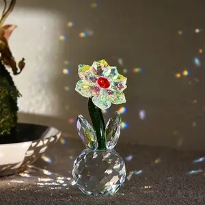 Crystal Sun Catcher Flower Home Decor, Perfect Gift for Valentine's Day, Anniversary, Mother's Day & Wedding, Bedroom & Living Room Decoration, Crystal Carving