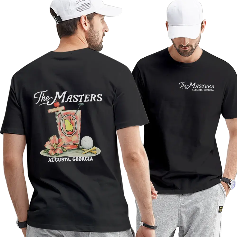 Men's Short-Sleeve Crew Neck T-Shirt - Masters Augusta Georgia Golf Tournament Watercolor Graphic, Classic Soft Unisex Cotton Vintage Casual, Fade-Free Print Menswear Tee for Matching Outfits