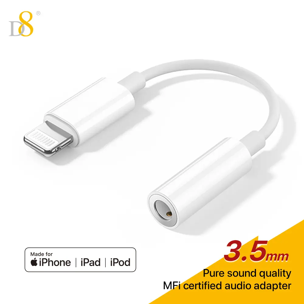 Dynamic8 Lightning to 3.5mm Audio Adapter Cable [MFI Certified]; White, Purple; Audio Connecting Wired Headphone Equipment