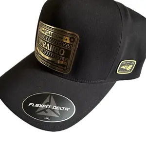 Flexfit Delta Cachucha Placa de Durango Black Hat with Gold Patch and Mexico Made Emblem