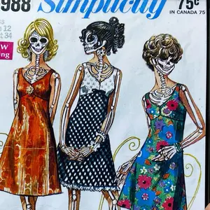 Simplicity Sewing Pattern - Skelly Ladies 5x7 Framed Print - Vintage Simplicity 7988 Design Featuring Three Skeleton Fashion Models