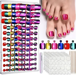 FANDAMEI Press on Toenails, 6 Colors Cat Eye Toe Press On Nails Short Square, Press on Toenails for Women, Glue on Toe Nails Glossy Toe Fake Nails for Nail Art