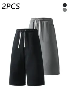 2-pack men’s summer casual athletic shorts, 7/8 length, loose straight fit, skin-friendly breathable fabric