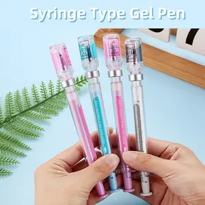 2pcs/5pcs Random Color Syringe Shape Gel Pens, Novelty Stress Relief Signature Ballpoint Pens, Ideal for Nurses Doctors Students Writing Tools