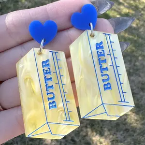 Marbled Butter Earrings | Blue | Acrylic Statement Earrings | Hypoallergenic Earrings