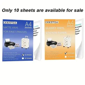 10 Sheets Glossy/Matte Waterproof Vinyl Sticker Paper A4 Tear-off Resistant Label Sticker for Inkjet or Laser Printer and Cricut Diy Sticker Paper
