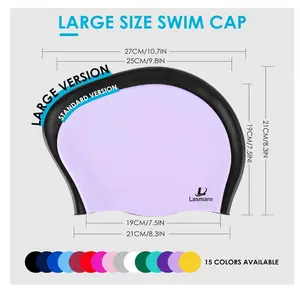 Large Long Hair Swim Cap with Extra Room for Women Men, Silicone Swimming Cap for Long Thick Hair with Ear Plugs Nose Clip Set, Adult Waterproof Swim Hats Bathing Caps to Keep Hair Dry