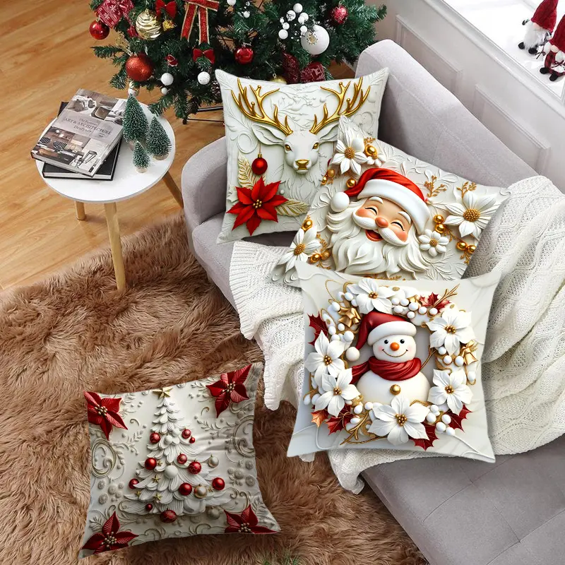 Christmas Theme Pillowcase Red and White Series Festive Atmosphere Decoration for Living Room Bedside Cushion Pillowcase