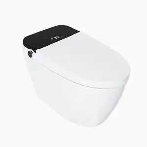 LED Display & Night Light, Smart Toilet with Bidet – One-Piece Design, Heated Seat & Auto Open/Close Lid, Foot Sensing & Automatic Flush, Warm Water Wash & Dryer, Built-in Tank (White/Black).