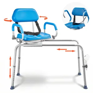 【FathersDayGift】VEVOR Sliding Shower Chair, 330 lbs Tub Transfer Bench for Bathtub with Swivel Seat, Padded Shower Bench with Pivoting Arms and Backrest, Height Adjustable for Handicap, Seniors, Elderly and Disabled