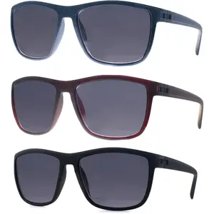 Classic Square Full Reader Sunglasses for Men and Women, 3 Pack of Dark Frame Outdoor Reading Glasses with UV Sun Protection, Dark Frame Sunglasses
